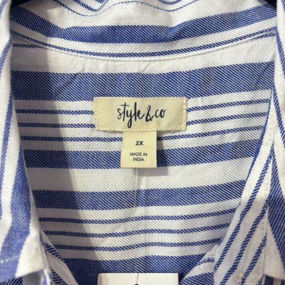 NWT Style&Co. Women's Button-Up Long Shirt Multicolor 2X Striped Long Sleeve - Picture 3 of 6
